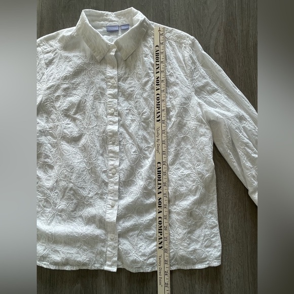 Laura Scott White Floral Embroidered 3/4 Roll Tab Sleeve Button Down Women’s XL - Picture 9 of 12